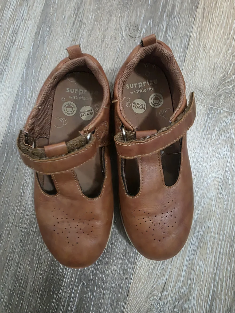 Stride Rite Surprise Kids Brown Leather T-Strap Shoes